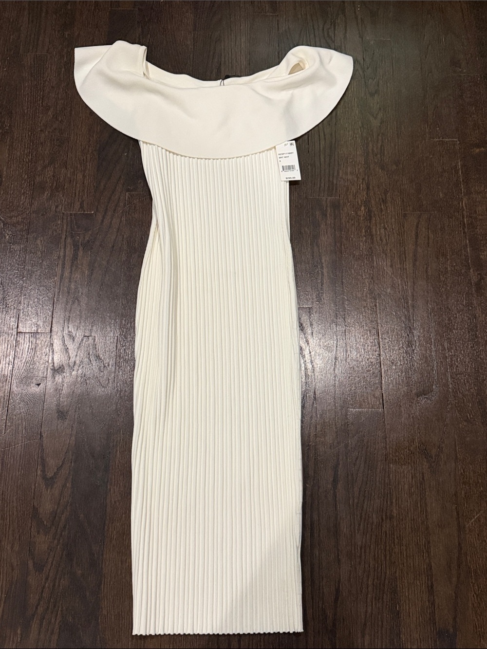 Kendall & Kylie Cream One-Shoulder Ribbed Midi Dress